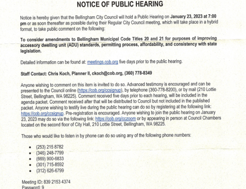 BELLINGHAM CITY COUNCIL NOTICE OF PUBLIC HEARING – 01/23/2023